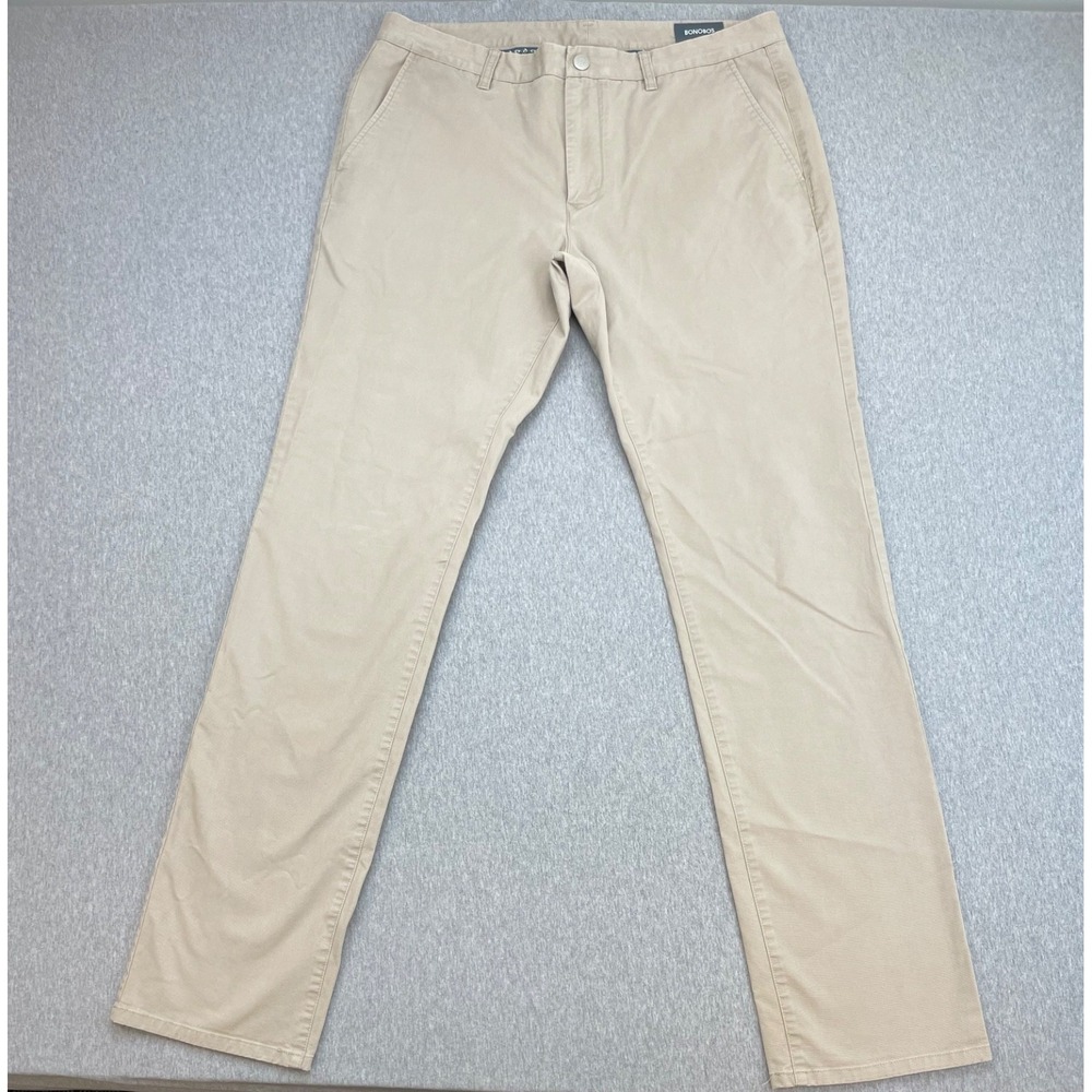 Bonobos Pants Mens 36 x 36 Beige Cotton Blend Slim Flat Front Slim Chino